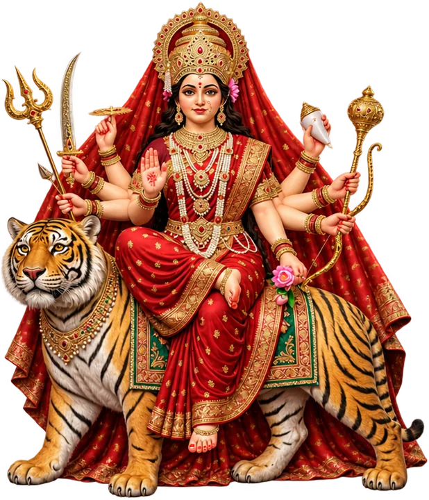 Goddess Durga seated with a tiger