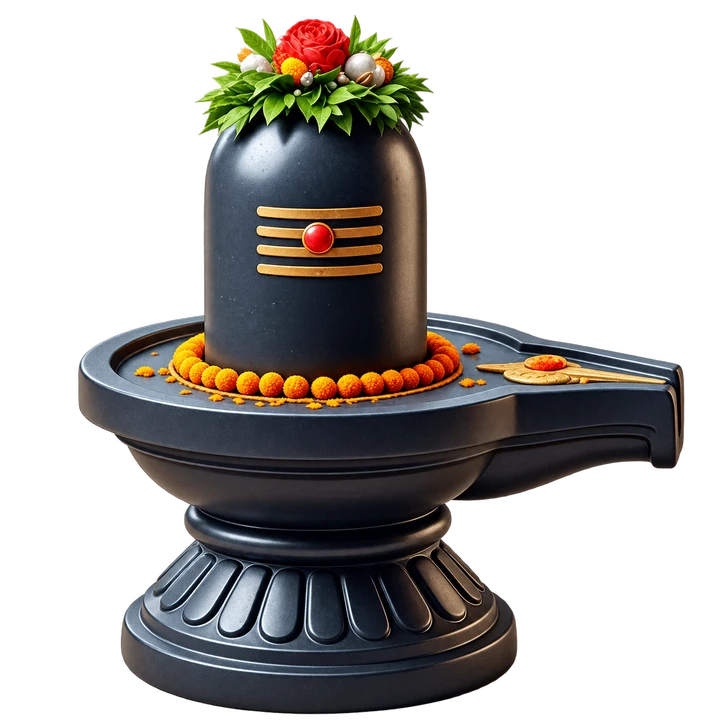 Shiva lingam with floral offerings